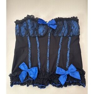 Coquette Corset Black Lace Blue Trim Corset Size 1X/2X Witchy Goth Punk Festival